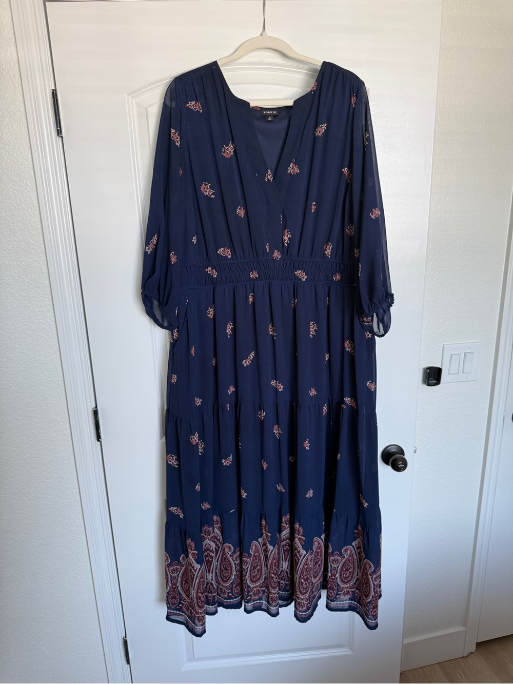 Torrid Navy Maxi Dress with Pink Floral and Paisley Hem